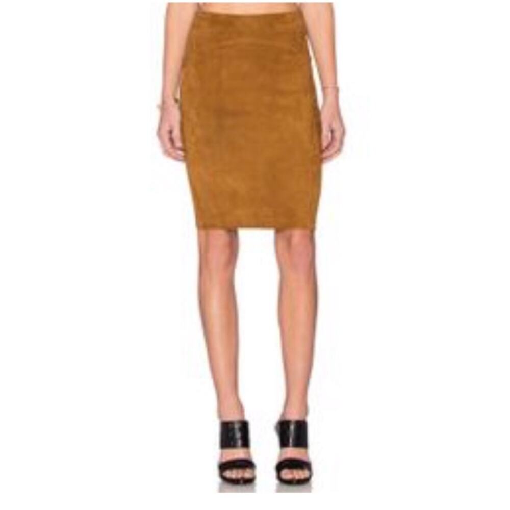 Getting back to square one camel suede midi skirt